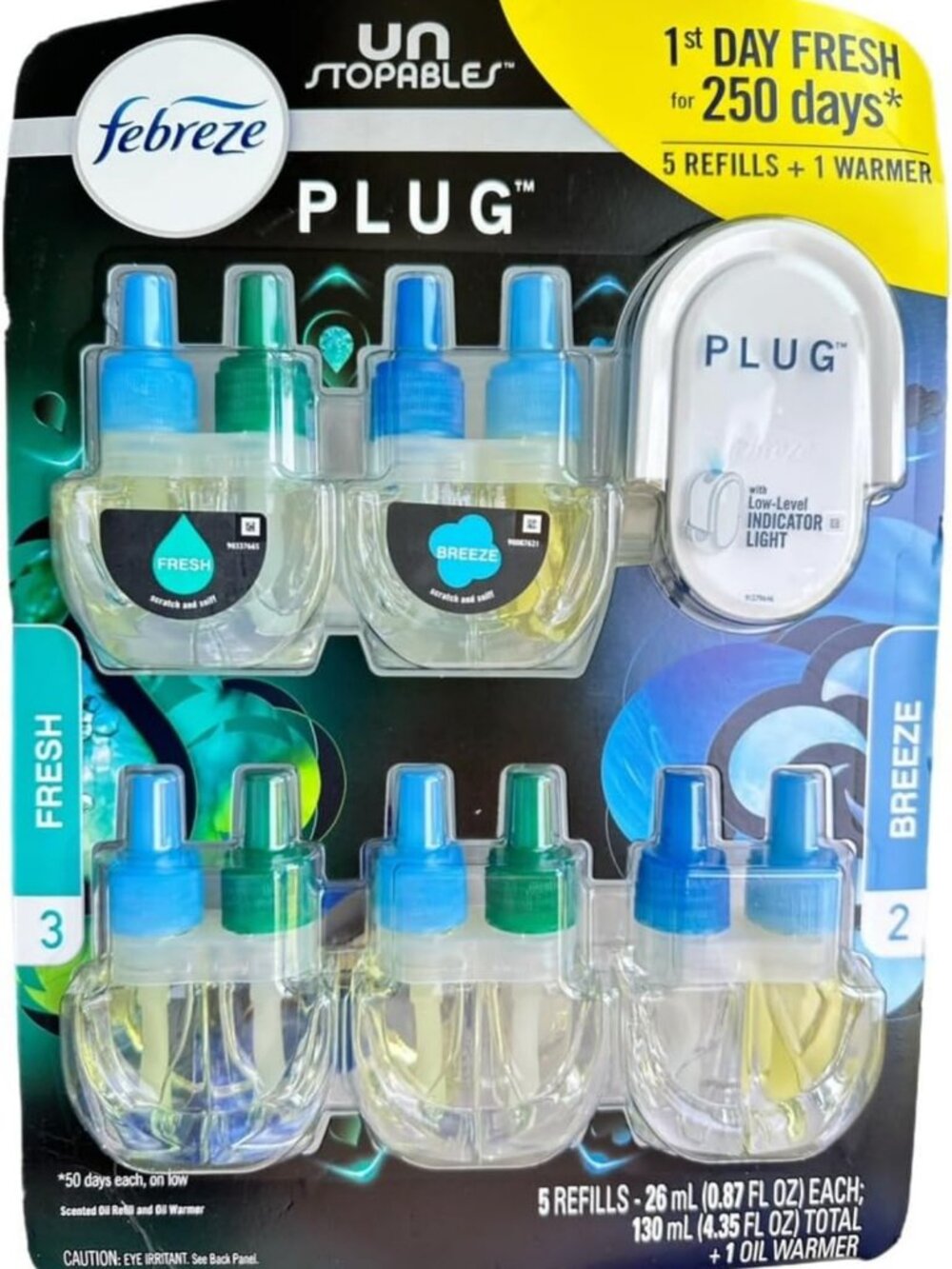 5 Pack Refill Plugin Oil - Breeze & Fresh Scented Oil, Air Freshener, Home